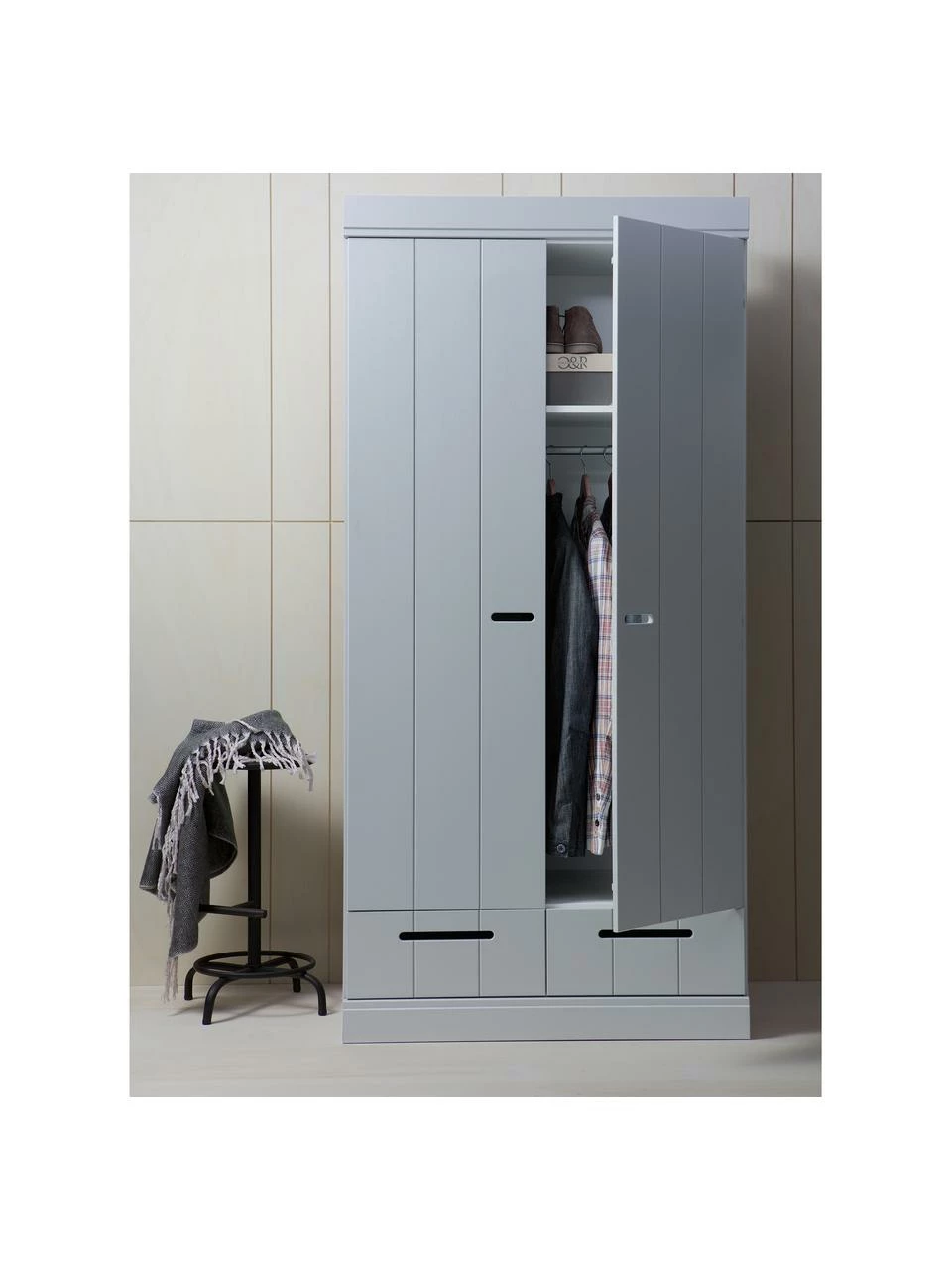 Armoire 2 portes battantes gris clair Connect, larg. 94 x haut. 195 cmDisponibilité limitée – Image 2