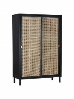 HKliving Armoire avec cannage et 2 portes coulissantes Rétro, larg. 95 x haut. 140 cm