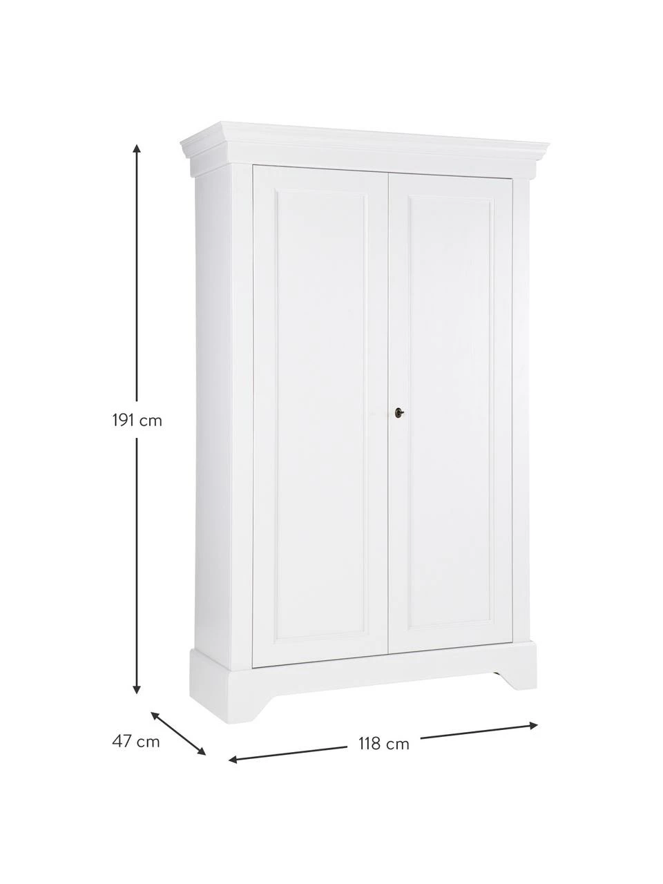 Armoire blanche bois 2 portes Isabel, larg. 118 x haut. 191 cm – Image 2