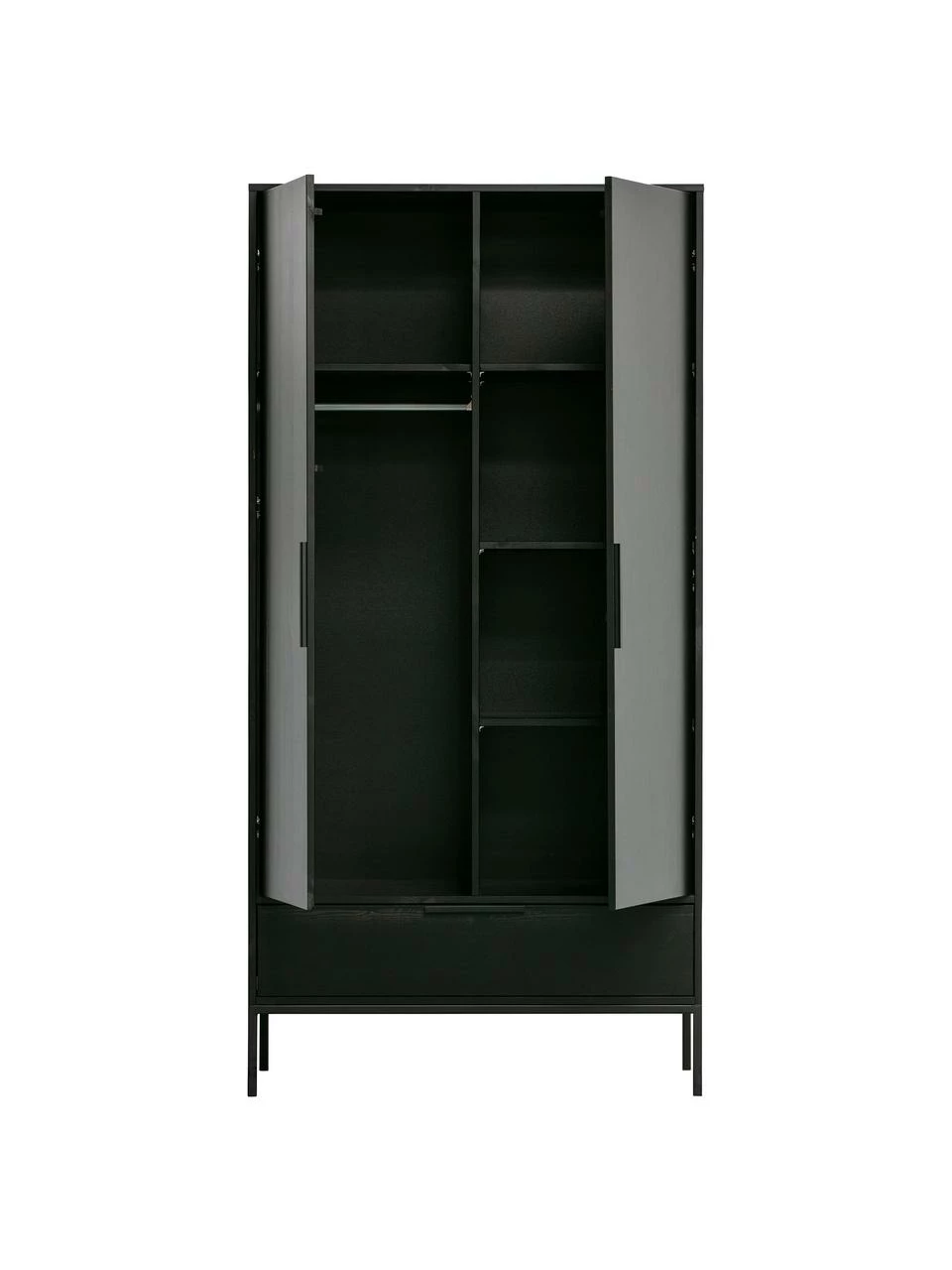 Armoire noire bois 2 portes Adam, larg. 100 x haut. 200 cm – Image 5