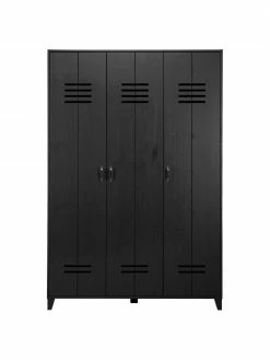 Vtwonen Armoire noire en bois 3 portes Locker, larg. 123 x haut. 186 cm