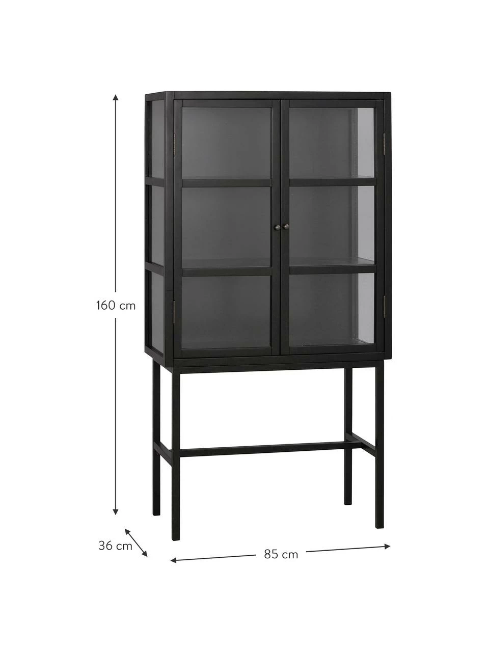 Rowico Armoire vitrée sur pieds métal noir Marshall, larg. 85 x haut. 160 cm – Image 3