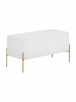 Westwing Collection Banquette en tissu bouclé blanc Harper, larg. 90 x haut. 44 cm