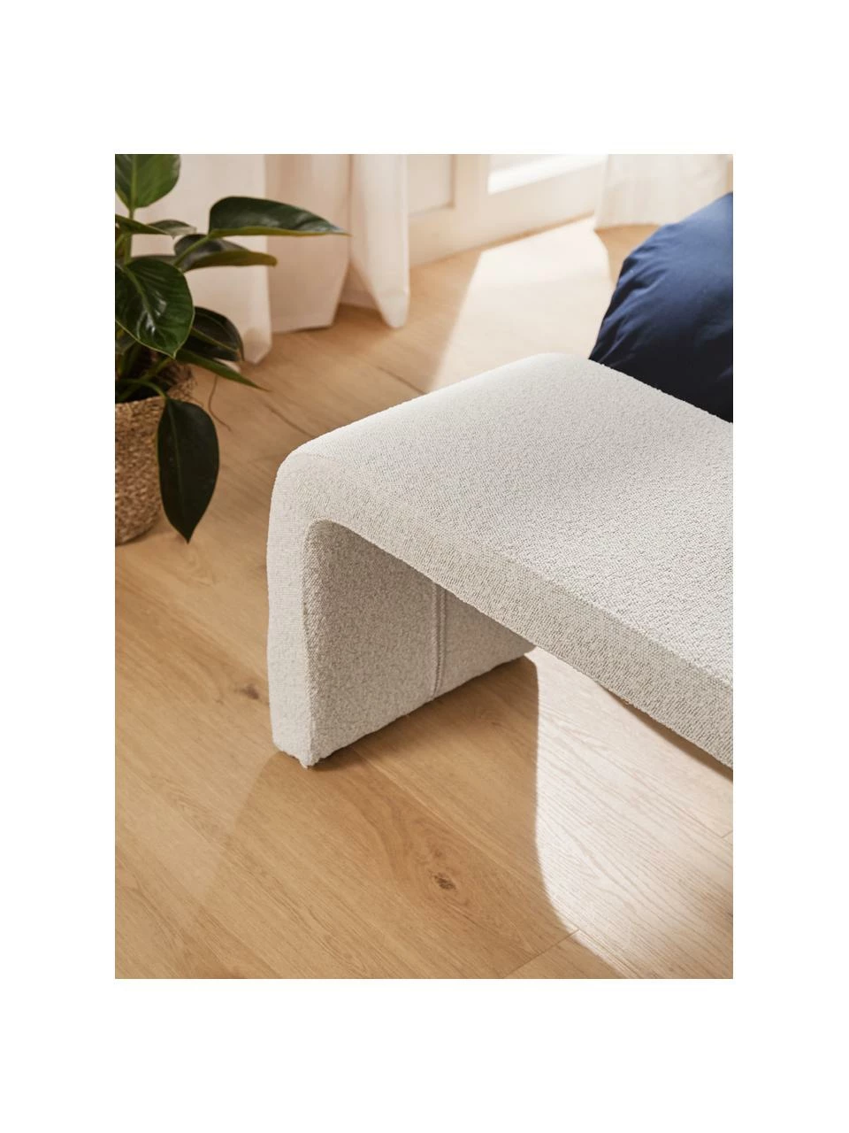 Westwing Collection Banquette moderne blanche en tissu bouclé Penelope, larg. 110 x haut. 46 cm – Image 3