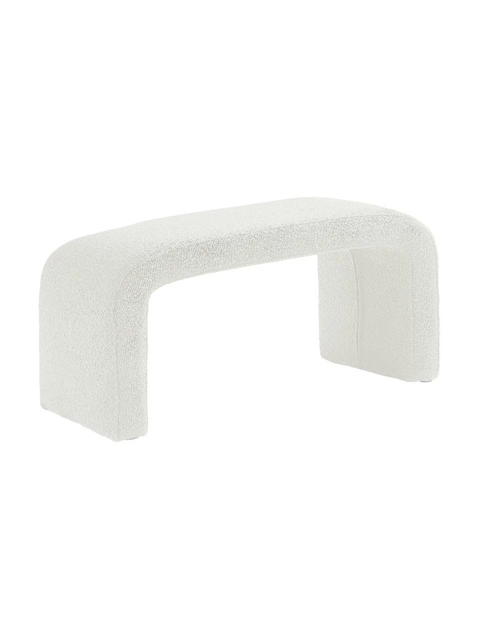 Westwing Collection Banquette moderne blanche en tissu bouclé Penelope, larg. 110 x haut. 46 cm