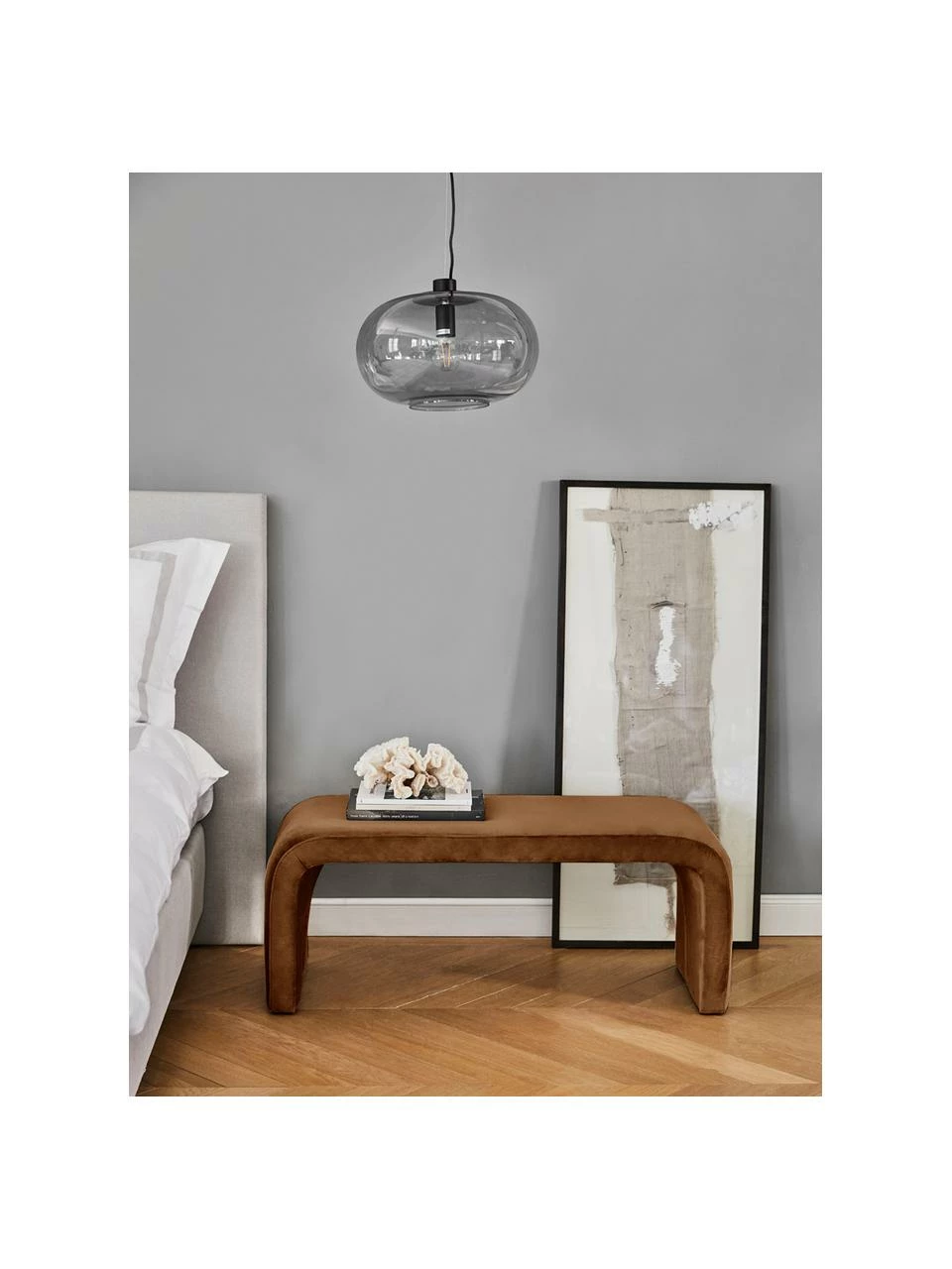 Westwing Collection Banquette moderne velours brun Penelope, larg. 110 x haut. 46 cm – Image 2