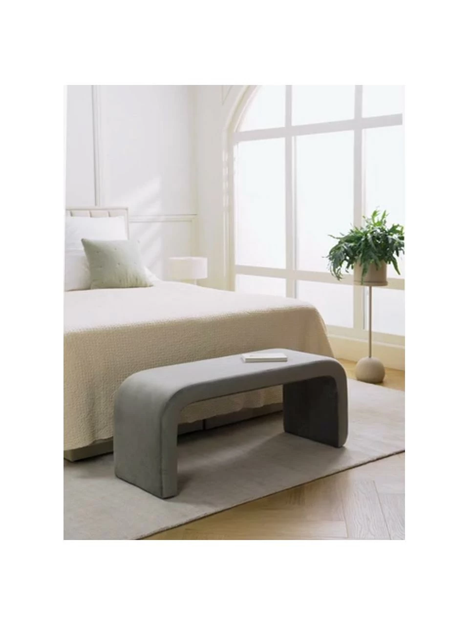 Westwing Collection Banquette moderne velours grise Penelope, larg. 110 x haut. 45 cm â Image 2