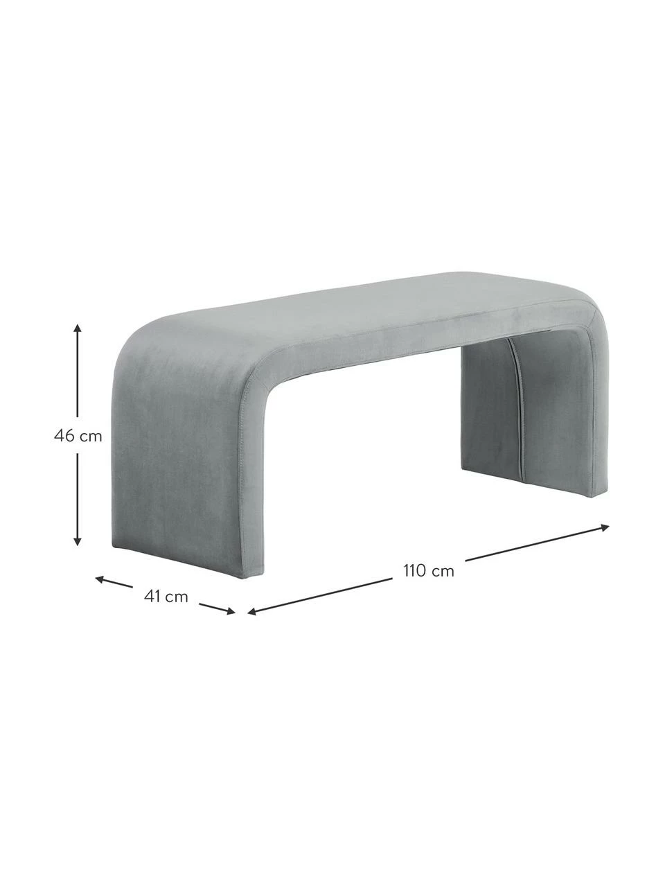 Westwing Collection Banquette moderne velours grise Penelope, larg. 110 x haut. 45 cm â Image 3