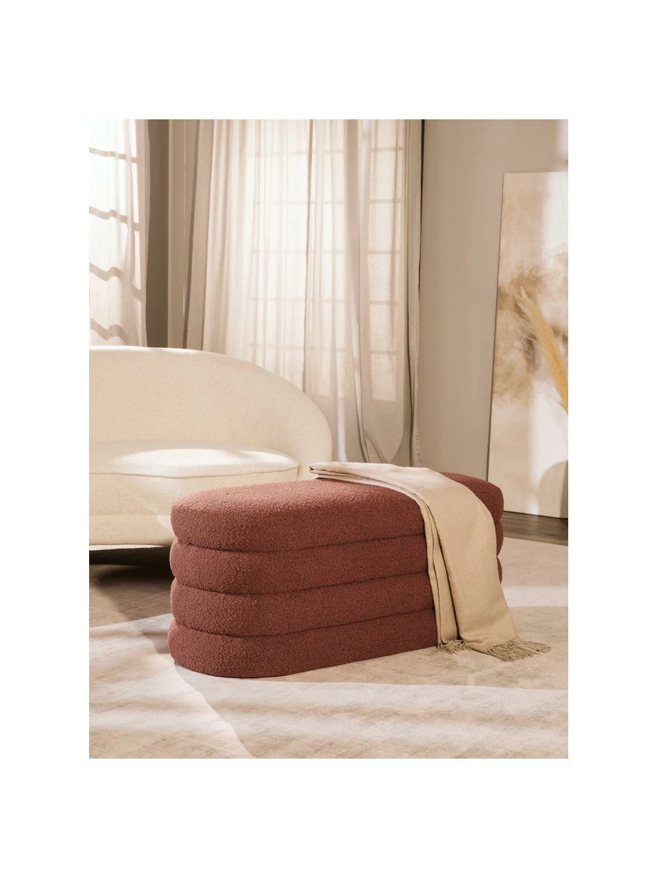 Westwing Collection Banquette tissu bouclé rouille Alto, larg. 110 x haut. 47 cm – Image 2