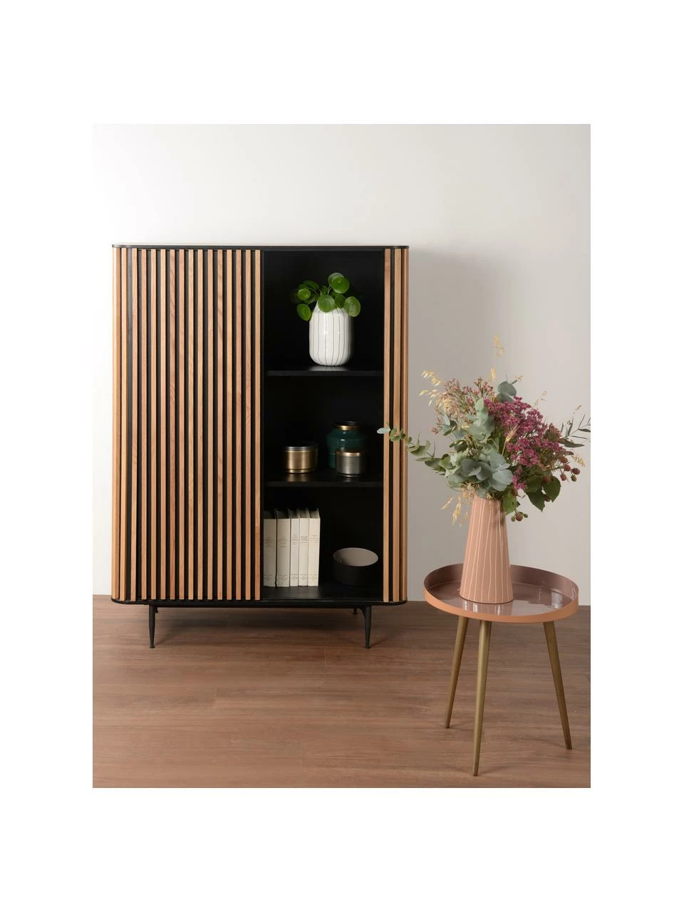 Buffet haut design placage bois de chêne Linea, larg. 98 x haut. 135 cm – Image 2