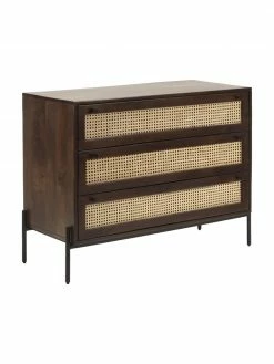 Westwing Collection Commode noire en cannage brun foncé Vienna, larg. 105 x haut. 78 cm