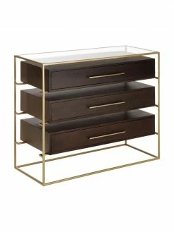 Westwing Collection Commode noire plateau en verre Lyle, larg. 100 x haut. 82 cm