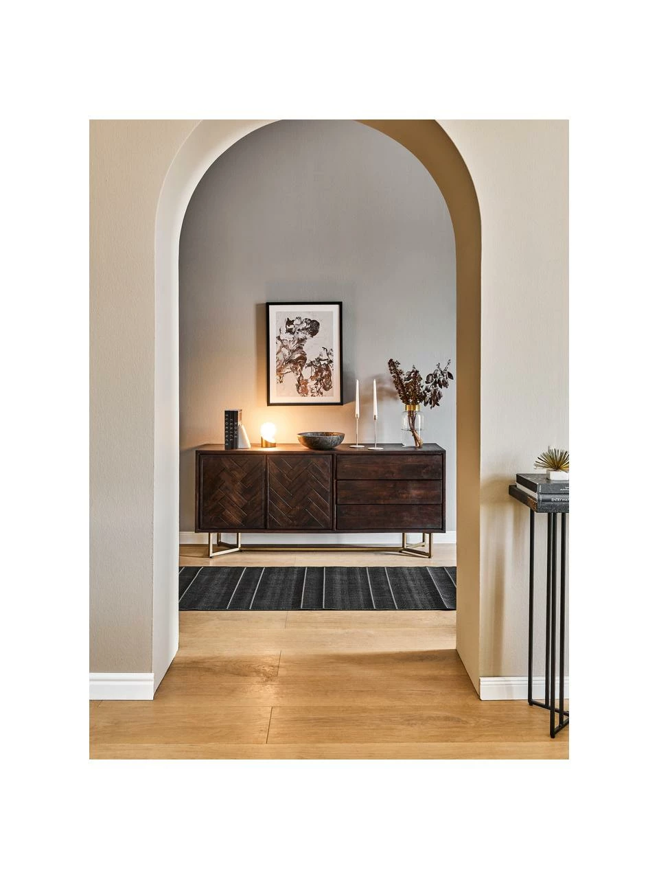 Westwing Collection Enfilade bois massif à motif chevrons Luca, larg. 160 x haut. 70 cm – Image 2