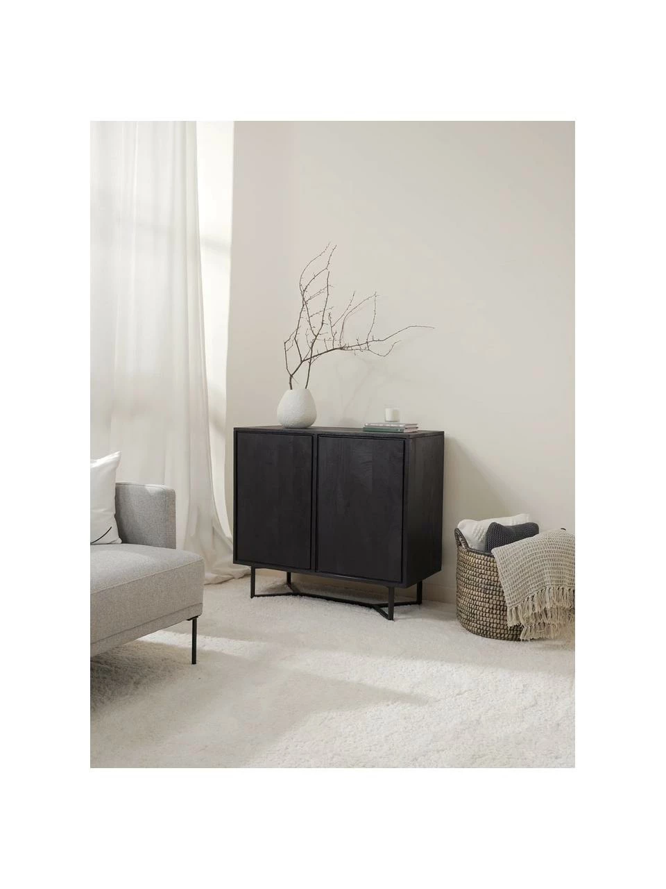 Westwing Collection Enfilade bois massif noir Luca, larg. 90 x haut. 83 cm – Image 2