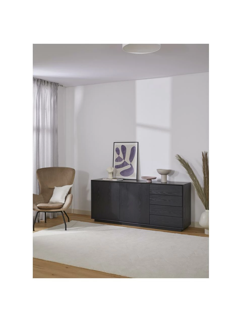 Westwing Collection Enfilade placage en frêne noir Noel, larg. 180 x long. 79 cm – Image 2