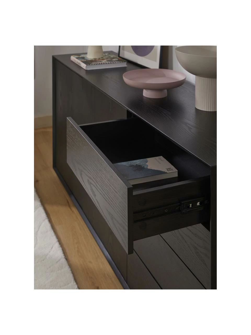 Westwing Collection Enfilade placage en frêne noir Noel, larg. 180 x long. 79 cm – Image 3