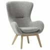 Westwing Collection Fauteuil &agrave; oreilles peluche gris pieds en bois Wing, larg. 77 x prof. 89 cm
