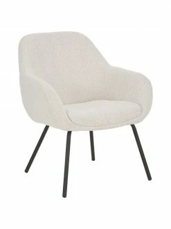 Westwing Collection Fauteuil cocktail en tissu bouclé blanc crème Jana, larg. 72 x prof. 68 cm