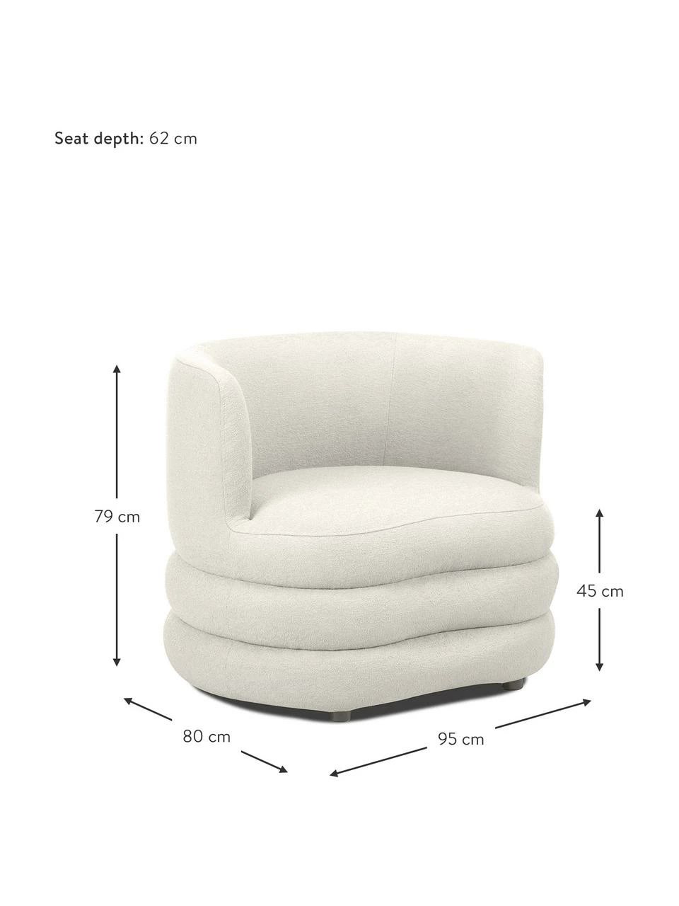 Alex Rivière x Westwing Collection Fauteuil design tissu bouclé beige clair Solomon, larg. 95 x prof. 80 cm – Image 5