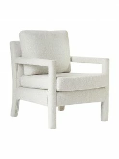 Westwing Collection Fauteuil lounge tissu bouclé blanc Claudette, larg. 65 x prof. 75 cm