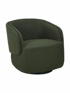 Westwing Collection Fauteuil pivotant tissu bouclé vert Irene, larg. 74 x prof. 70 cm