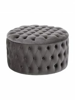 Westwing Collection Grand tabouret rond velours gris foncé avec rangement Chiara, Ø 70 x haut. 42 cm