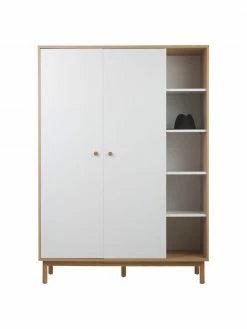 Westwing Collection Grande armoire scandi blanche 2 portes et compartiments ouverts Nathan, larg. 133 x haut. 186 cmDisponibilité limitée