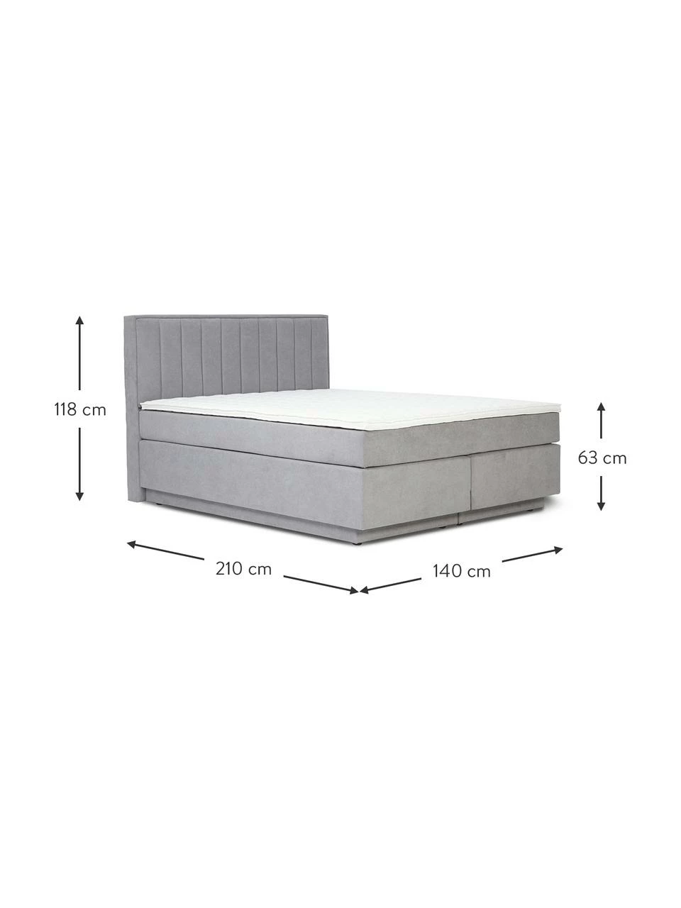Westwing Collection Lit à sommier tapissier gris avec rangement Livia, larg. 140 x long. 200 cm, indice de fermetĂ© 2 – Image 2