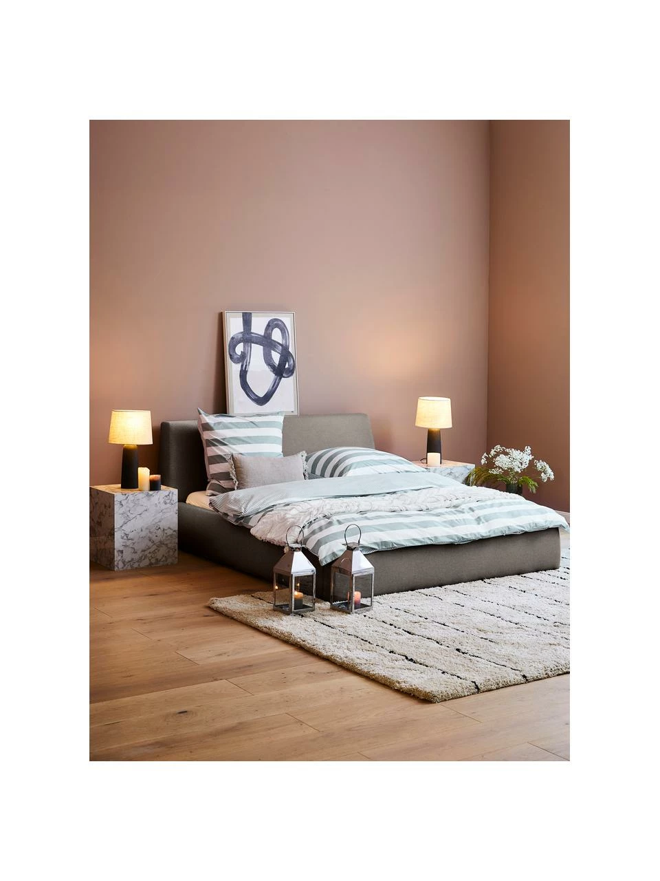 Westwing Collection Lit capitonné en tissu brun Cloud, 160 x 200 cm – Image 2