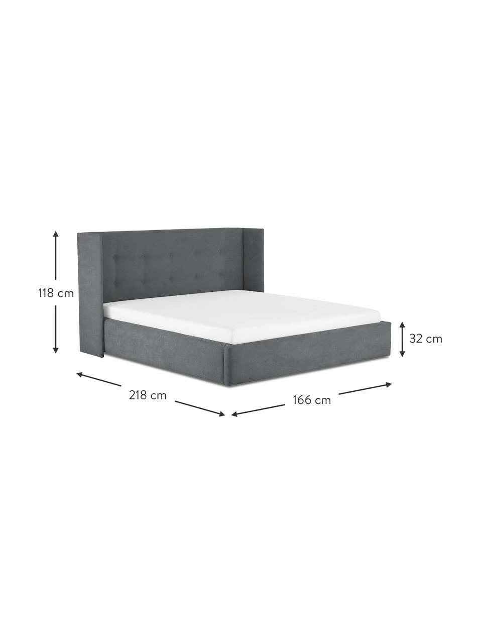 Westwing Collection Lit capitonné tissu anthracite Star, 140 x 200 cm – Image 3