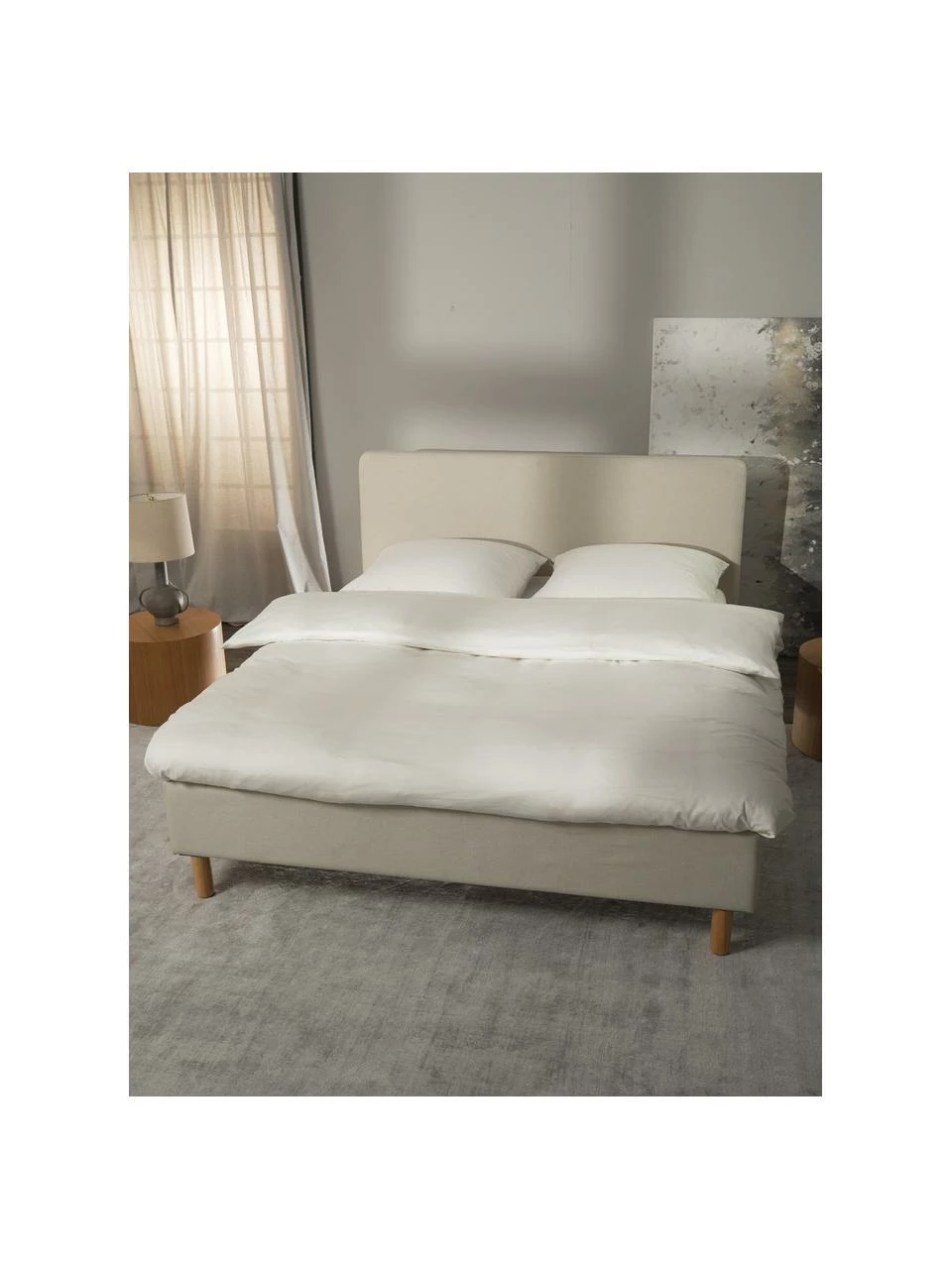 Westwing Collection Lit capitonné tissu blanc crème Nova, 140 x 200 cm – Image 2