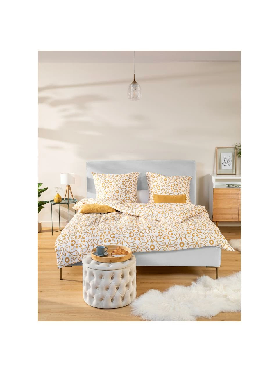 Westwing Collection Lit capitonné tissu gris clair Peace, 140 x 200 cm – Image 3