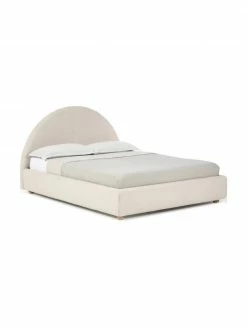 Westwing Collection Lit en tissu bouclé capitonné beige avec rangement Ebba, 140 x 200 cm