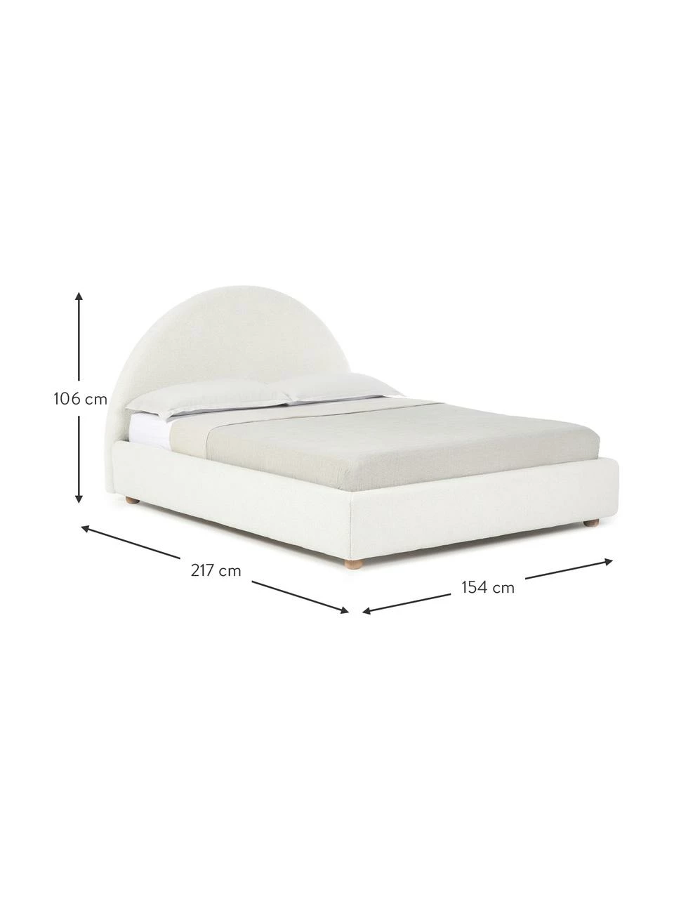 Westwing Collection Lit en tissu bouclé capitonné crème avec rangement Ebba, 140 x 200 cm – Image 2