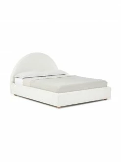 Westwing Collection Lit en tissu bouclé capitonné crème avec rangement Ebba, 140 x 200 cm