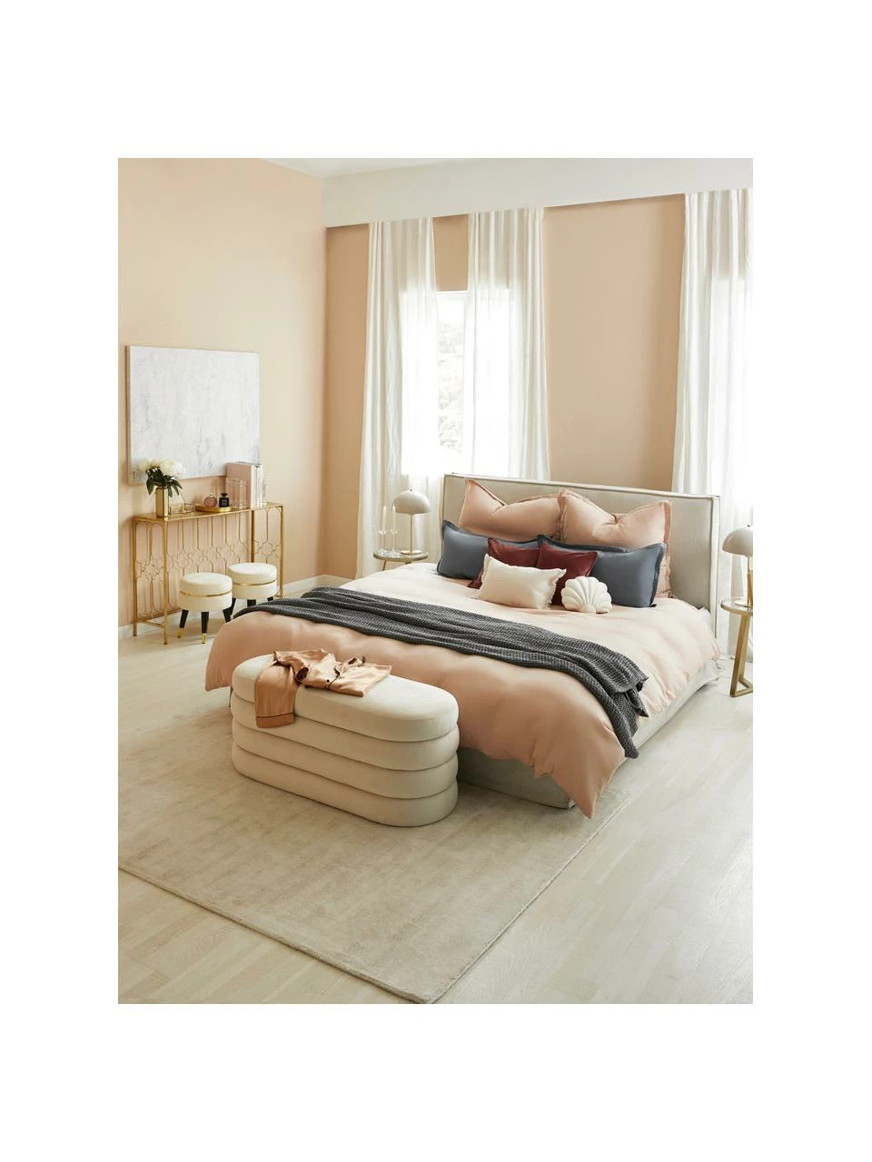 Westwing Collection Lit en tissu capitonné beige foncé Dream, 140 x 200 cm – Image 2
