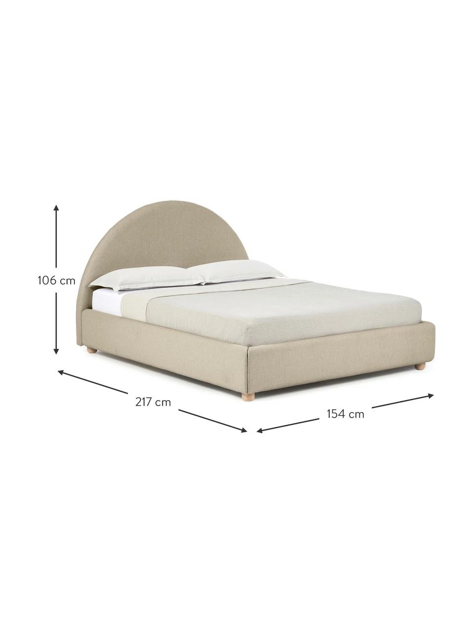 Westwing Collection Lit en tissu capitonné beige foncé avec rangement Ebba, 140 x 200 cm – Image 2