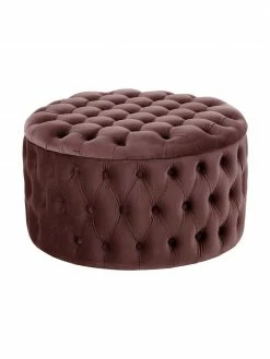 Westwing Collection Pouf coffre XL en velours brun rouillé Chiara, Ø 70 x haut. 42 cm