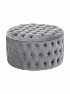 Westwing Collection Pouf coffre XL velours gris Chiara, Ø 70 x haut. 42 cm