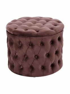 Westwing Collection Pouf coffre en velours brun rouillé Chiara, Ø 50 x haut. 42 cm