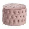 Westwing Collection Pouf coffre en velours rose Chiara, Ø 50 x haut. 42 cm