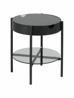Table d'appoint en verre avec rangement Tipton, Ø 45 x haut. 50 cm
