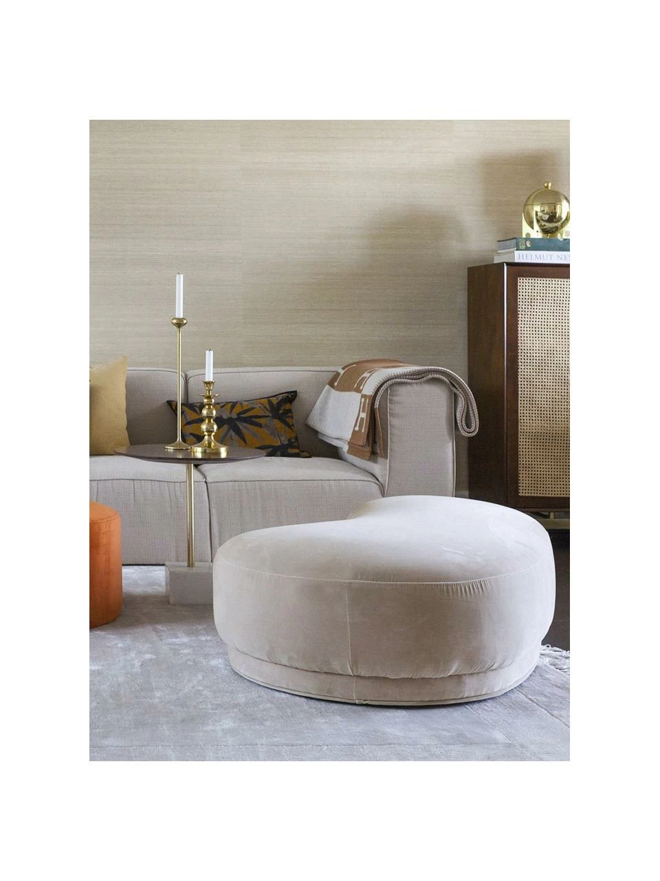 Tabouret en velours beige Coconino, larg. 160 x haut. 36 cm â Image 5