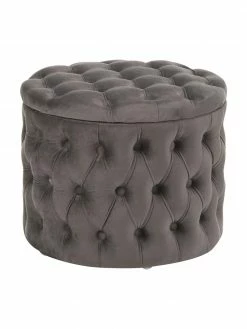 Westwing Collection Tabouret rond velours gris foncé avec rangement Chiara, Ø 50 x haut. 42 cmSeulement 1 produit disponible